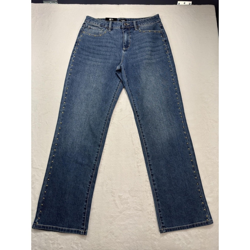 Express Jeans Womens 6 Blue Medium Wash High Rise Straight Leg Studded Denim